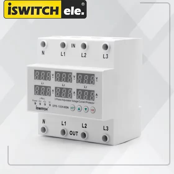 محافظ ولتاژ جریان سه فاز ۶۳ آمپر آی سوئیچ ISVA-3P | با یکسال گارانتی — تصویر ۵