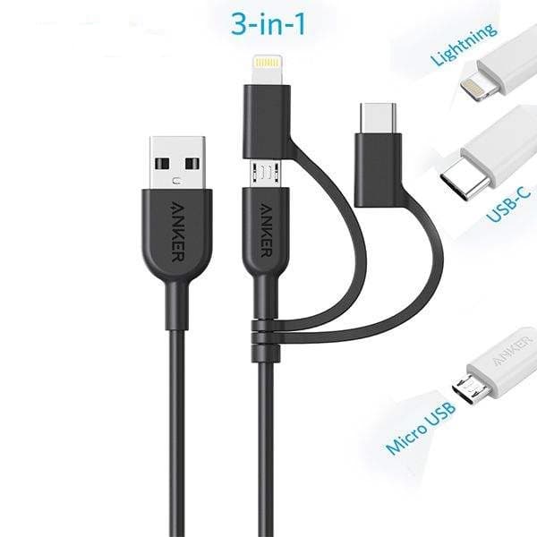 کابل تبدیل USB به لایتنینگ/USB-C/microUSB انکر مدل A8436 Power line2 طول ۰٫۹ متر