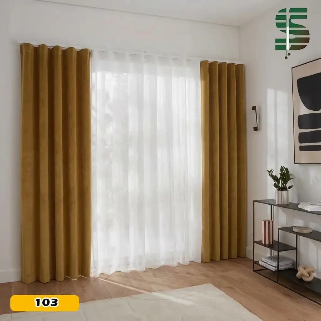 پرده مینیمال ترکیبی مخمل کالیفرنیا و حریر در 17 رنگ — تصویر ۹