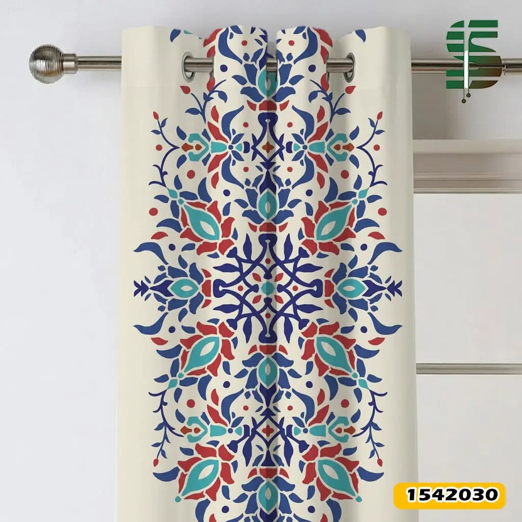 پرده پانچ مخمل کد 1542030 طرح سنتی گل های شرقی — تصویر ۵