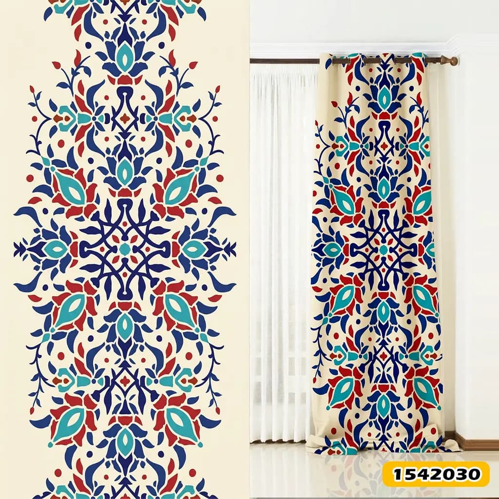 پرده پانچ مخمل کد 1542030 طرح سنتی گل های شرقی