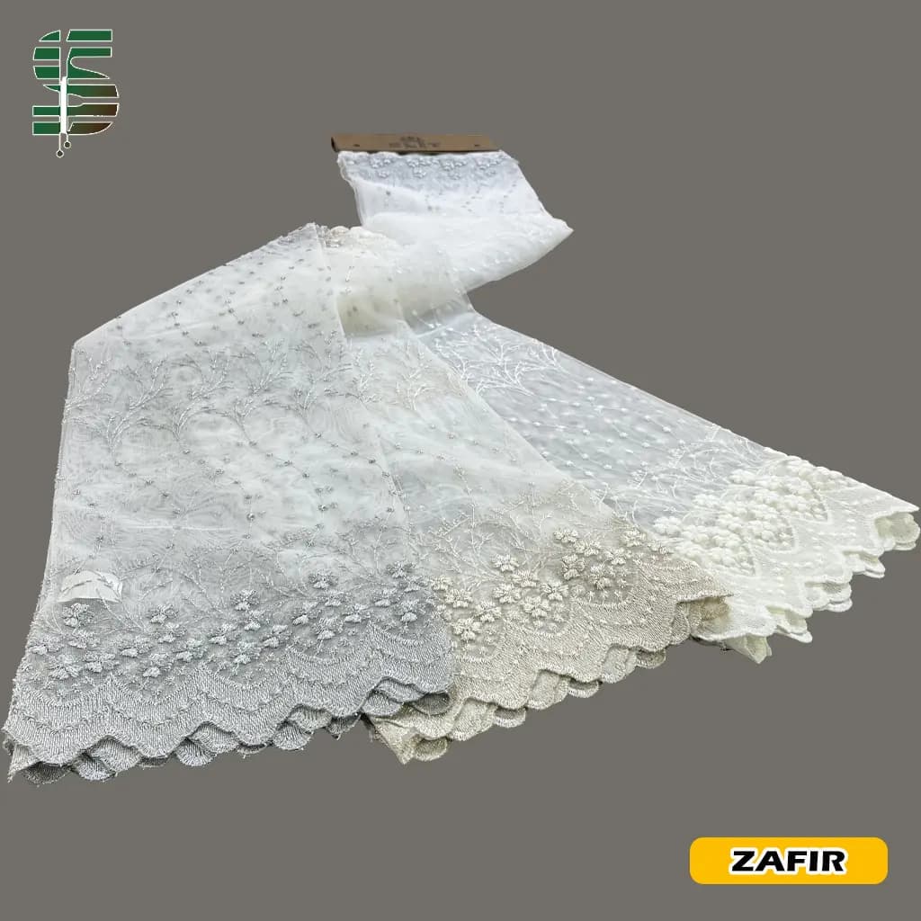 پرده تور لب حاشیه گلدوزی کد ZAFIR – U55434 در 3 رنگ — تصویر ۳