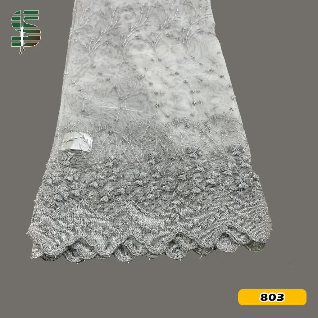 پرده تور لب حاشیه گلدوزی کد ZAFIR – U55434 در 3 رنگ — تصویر ۴