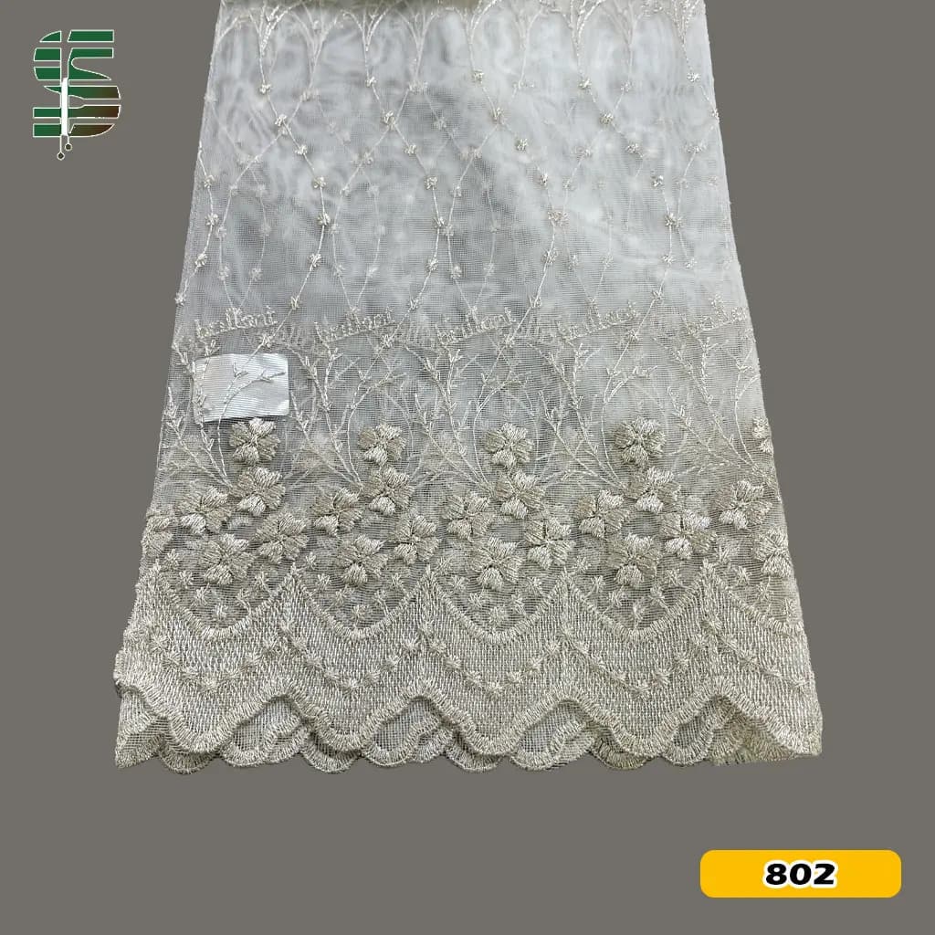 پرده تور لب حاشیه گلدوزی کد ZAFIR – U55434 در 3 رنگ — تصویر ۵