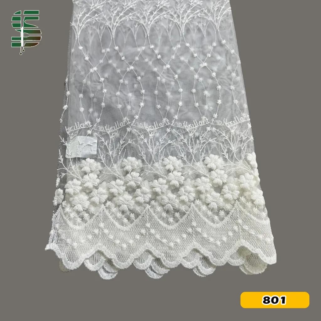 پرده تور لب حاشیه گلدوزی کد ZAFIR – U55434 در 3 رنگ — تصویر ۶