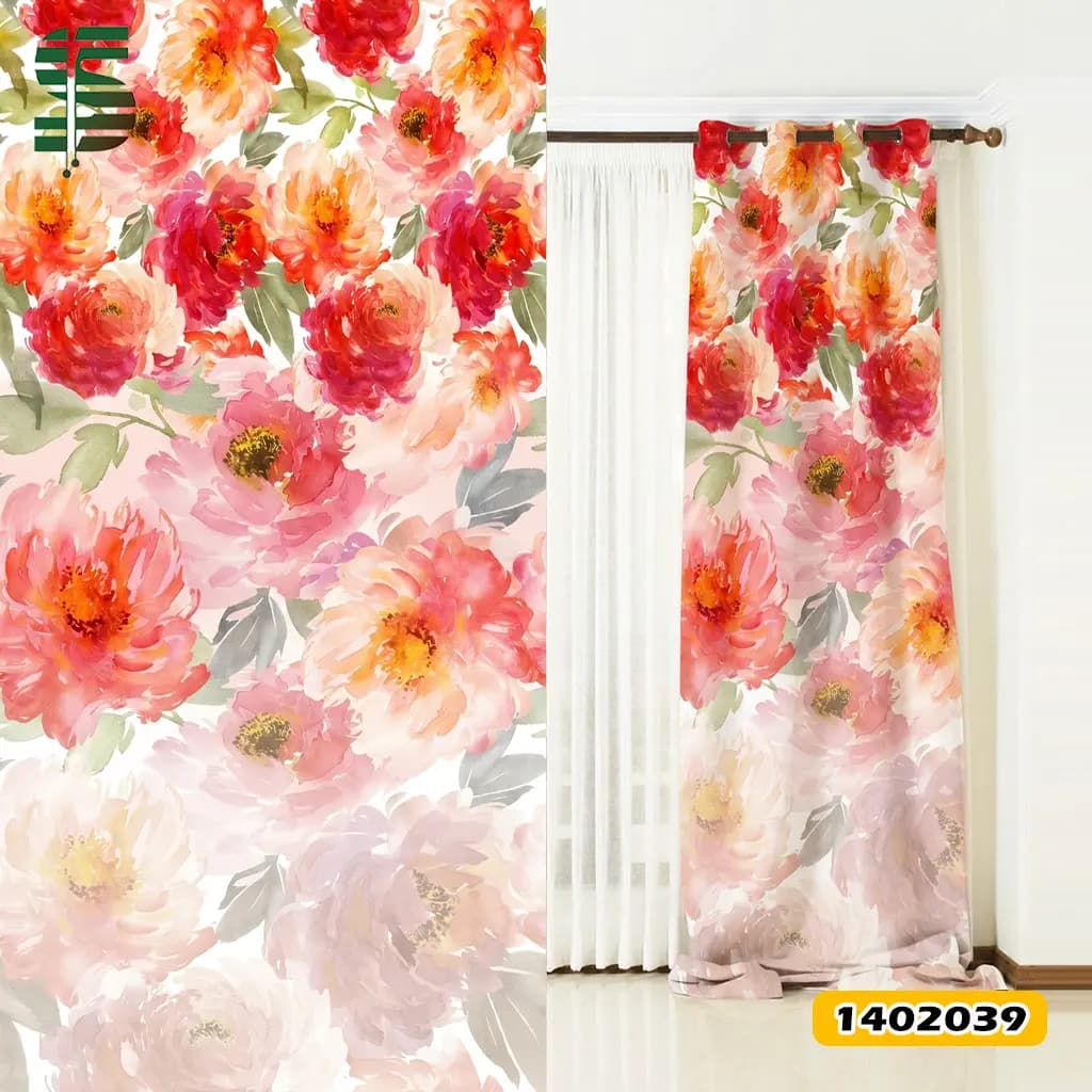 پرده پانچ مخمل کد 1402039 طرح گل درشت آب رنگی