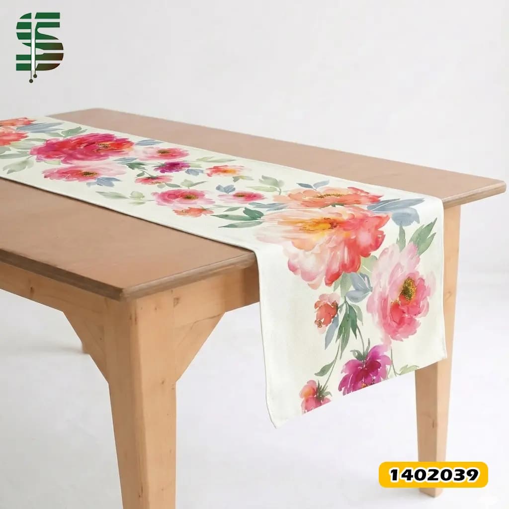 رانر مخمل کد 1402039 طرح گل درشت آبرنگی