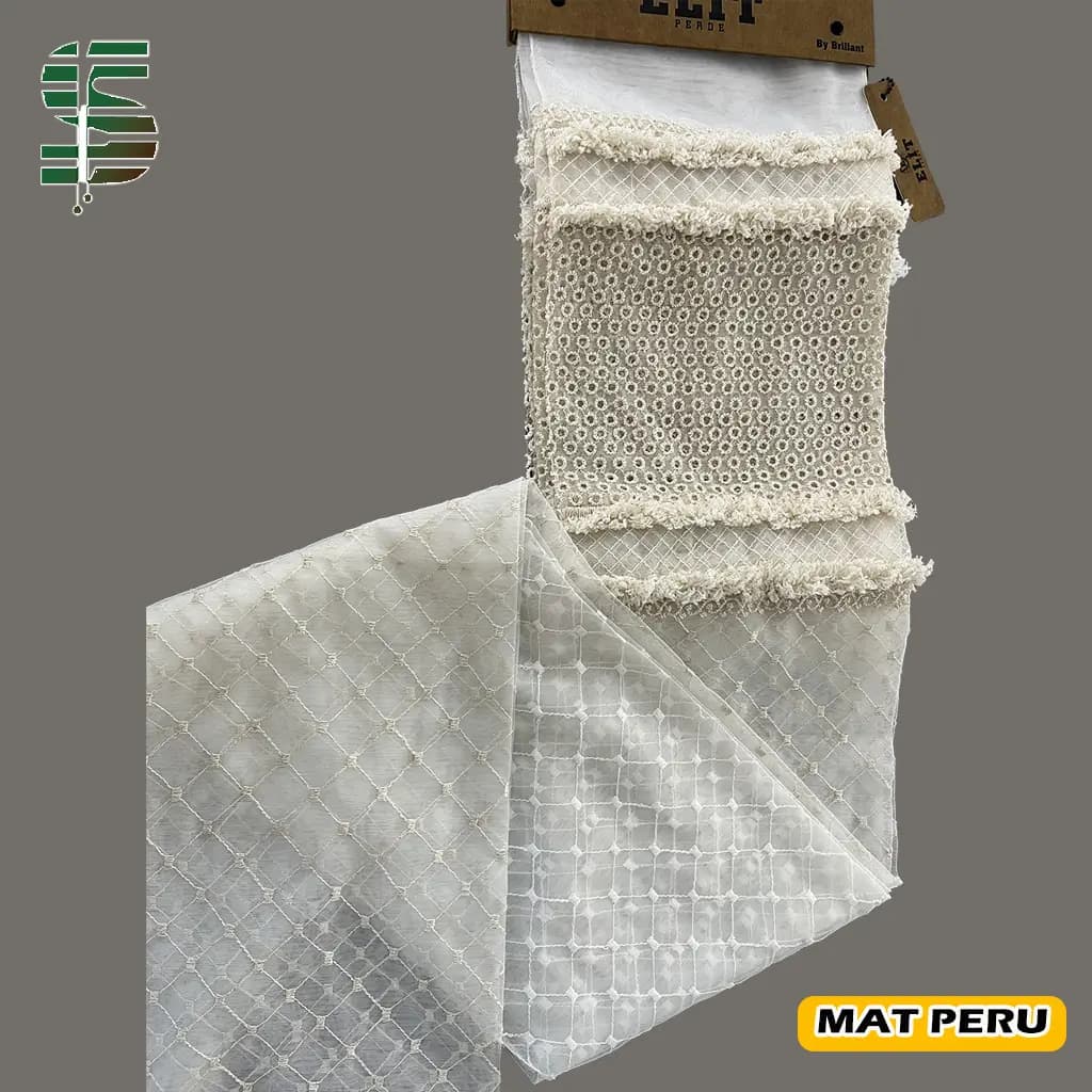 پرده تور لب حاشیه گلدوزی کد MAT PERU 115008 در 2 رنگ — تصویر ۶
