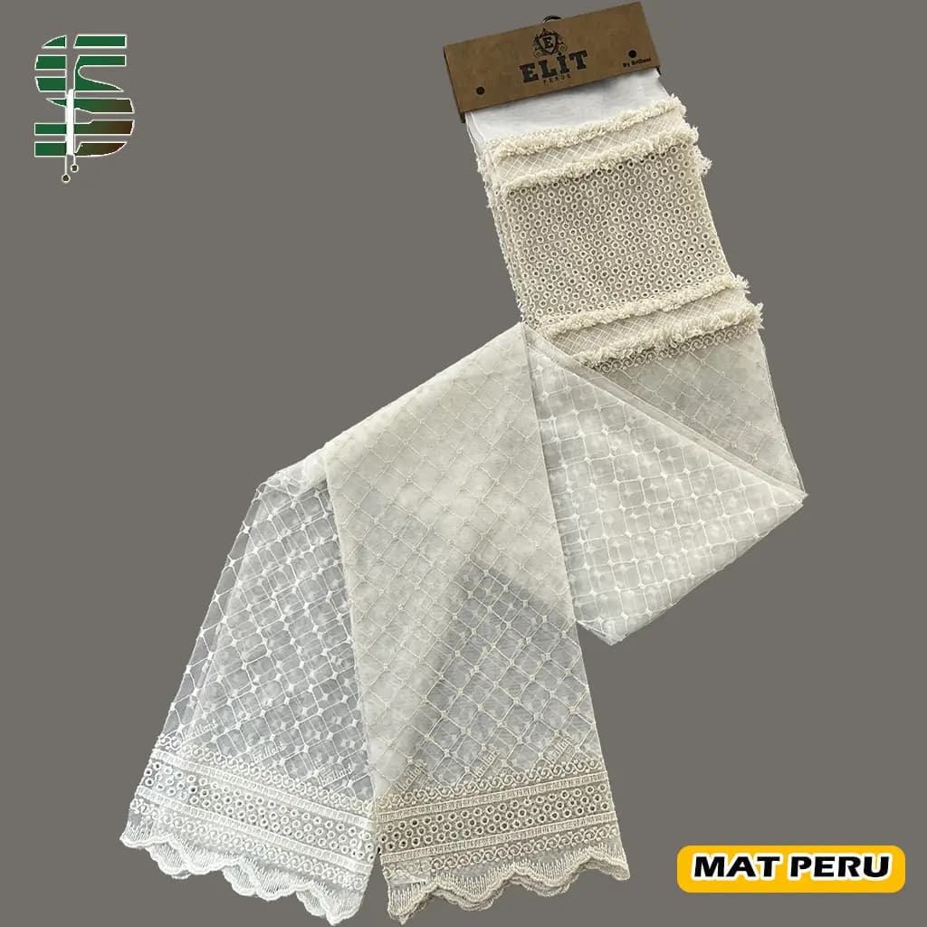 پرده تور لب حاشیه گلدوزی کد MAT PERU 115008 در 2 رنگ
