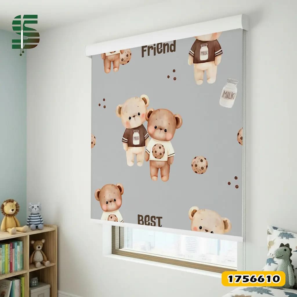 پرده شید کودک کد 1756610 طرح خرس تدی و بیسکوییت — تصویر ۶