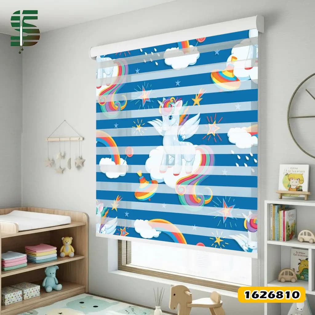 پرده زبرا کودک کد 1626810 طرح اسب تک شاخ
