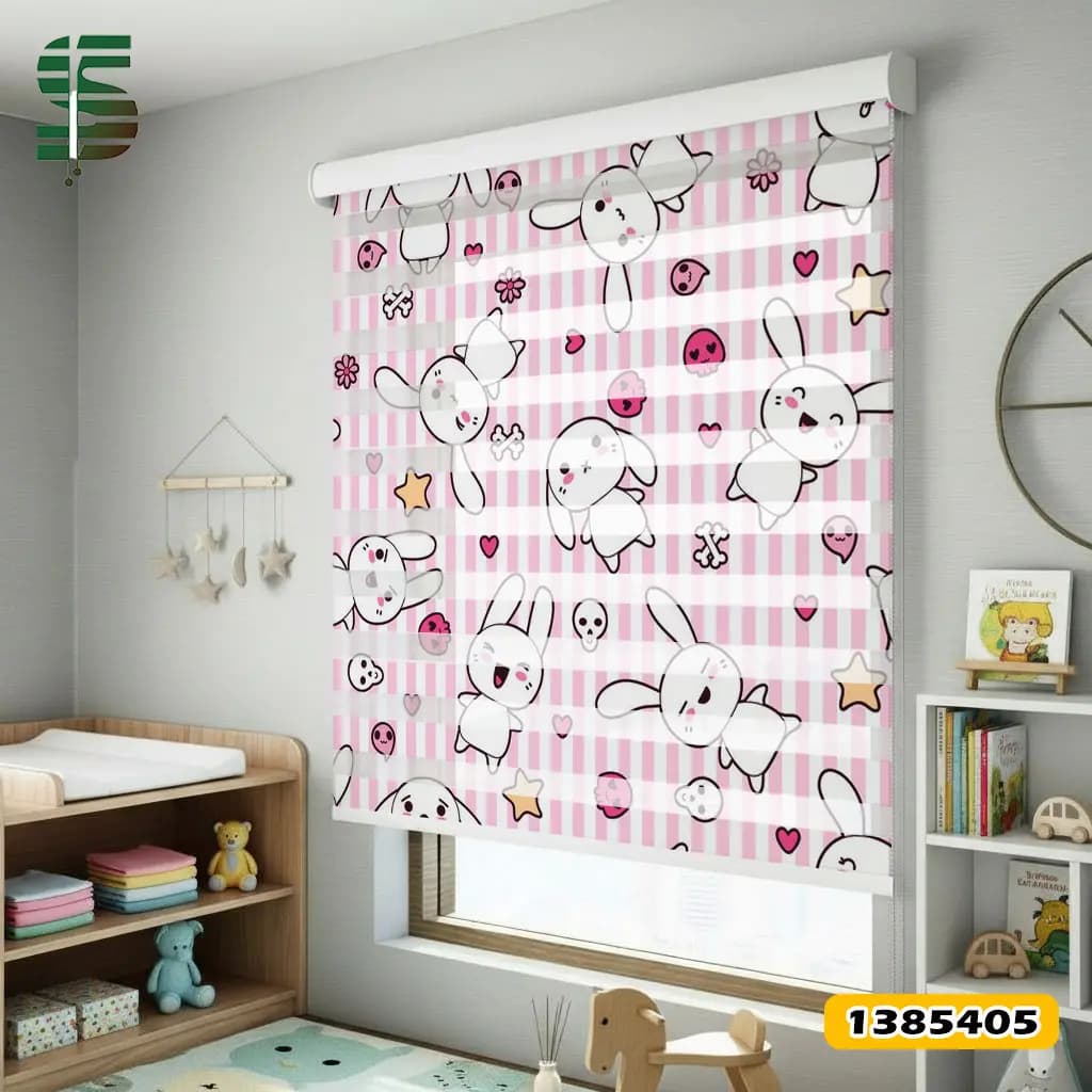 پرده زبرا کودک کد 1385405 طرح خرگوش کاوایی — تصویر ۲