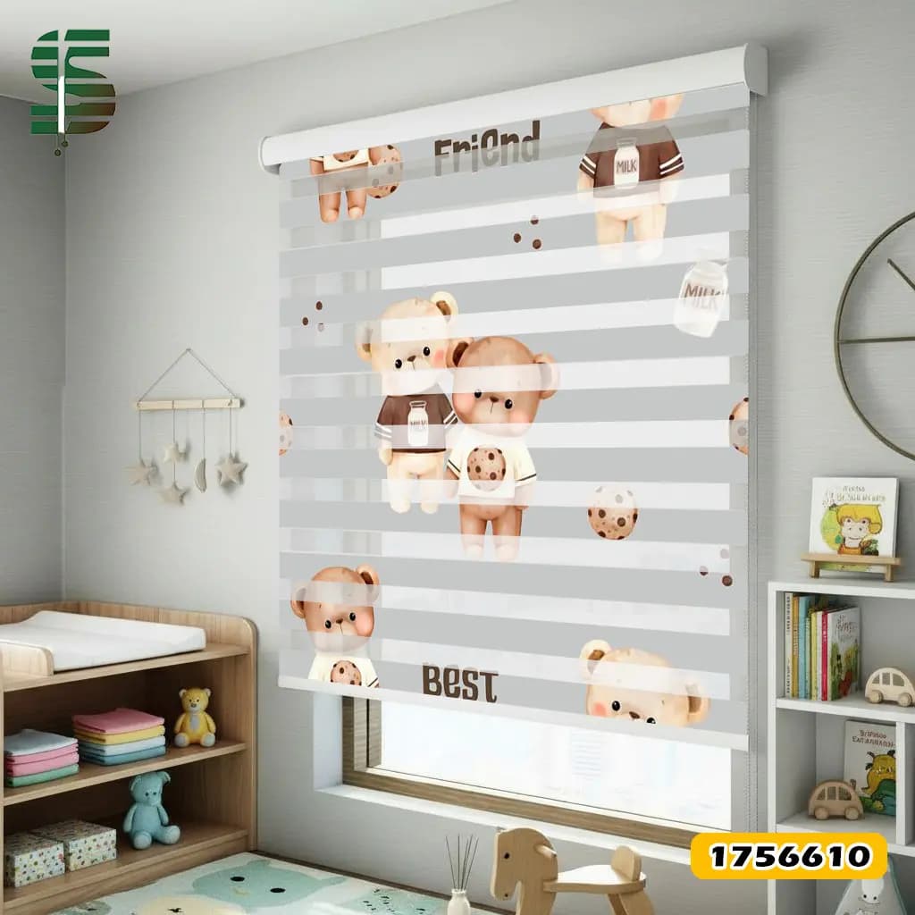 پرده زبرا کودک کد 1756610 طرح خرس تدی و بیسکویت — تصویر ۴