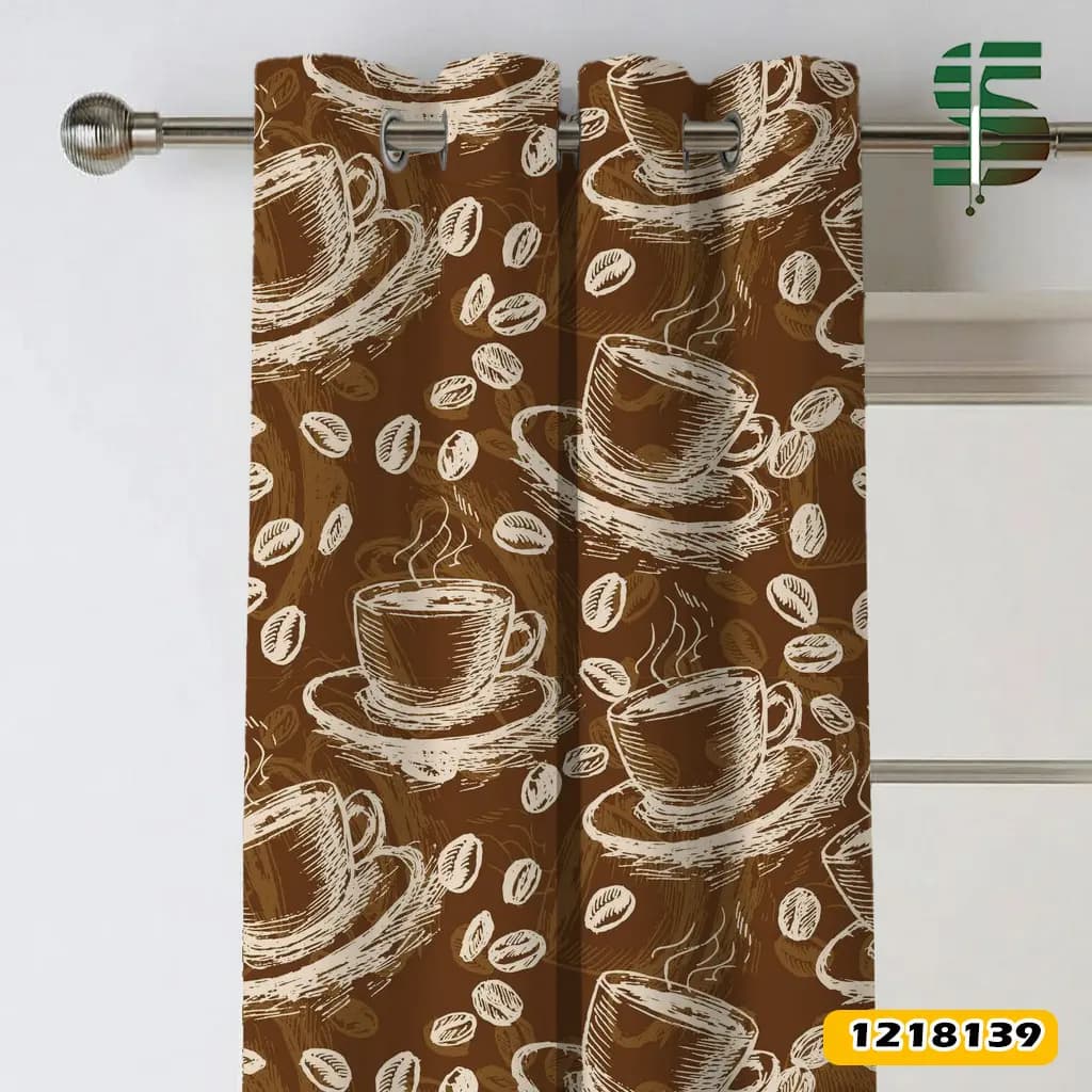 پرده پانچ طرح دار کد 1218139 مدل فنجان قهوه — تصویر ۲