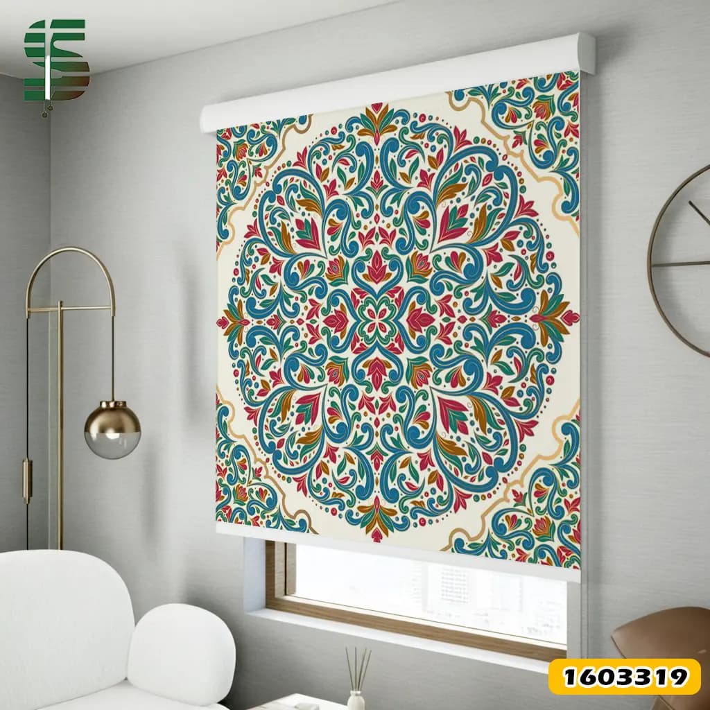 پرده شید طرح دار کد 1603319 طرح سنتی سبز و قرمز
