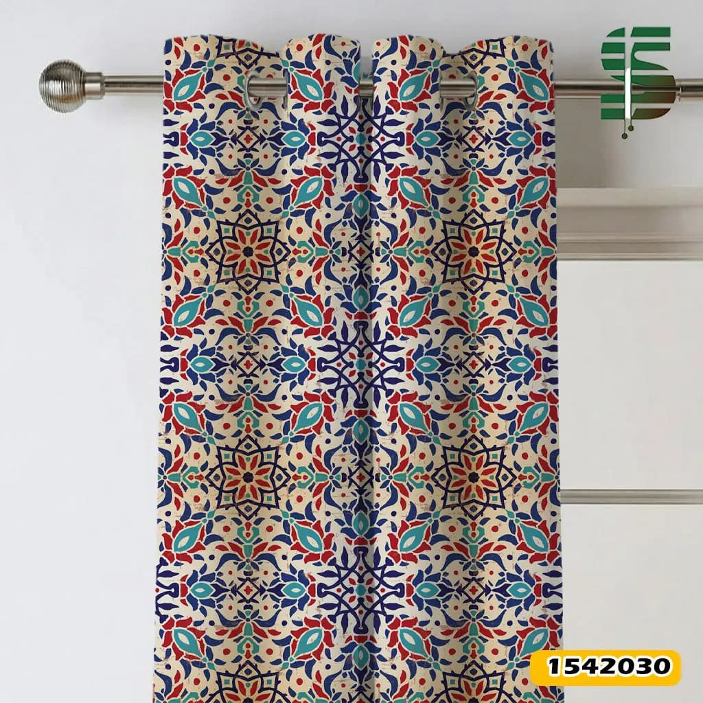 پرده پانچ طرح دار کد 1542030 مدل سنتی گل‌های شرقی — تصویر ۲