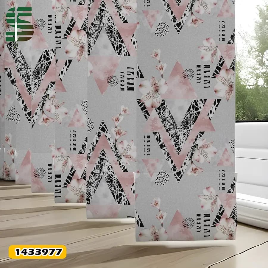 پرده لوردراپه طرح دار کد 1433977 مدل مثلث و گل آبرنگی