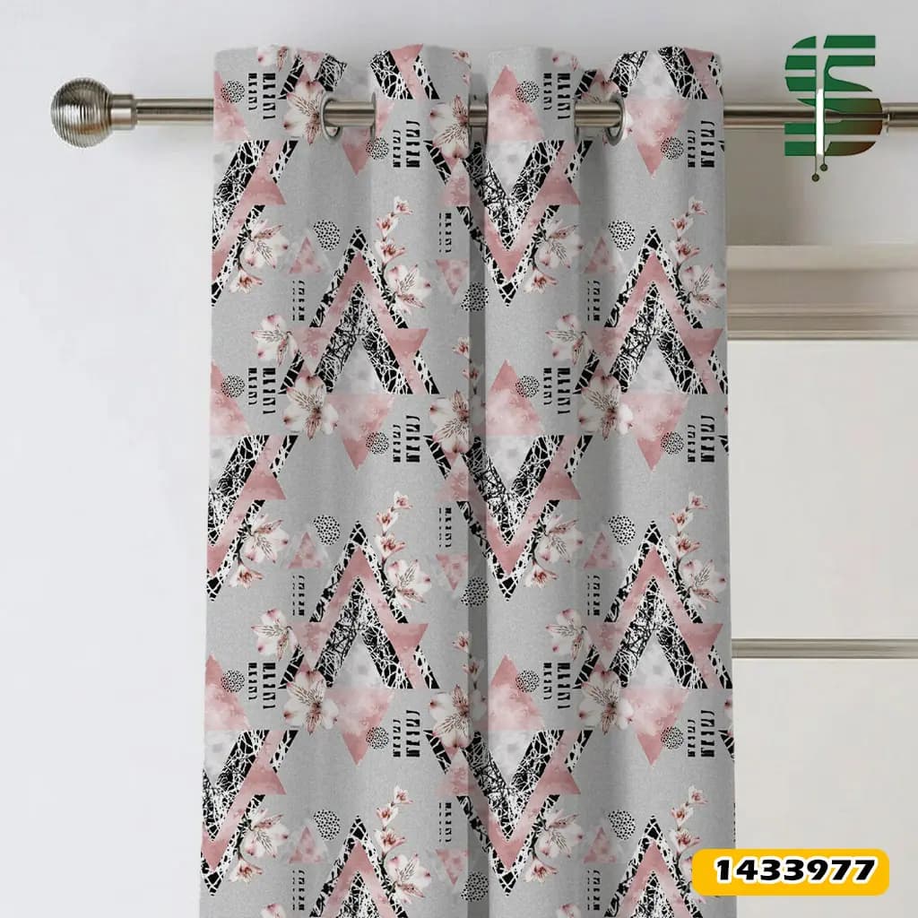 پرده پانچ طرح دار کد 1433977 مدل مثلث و گل آبرنگی — تصویر ۴
