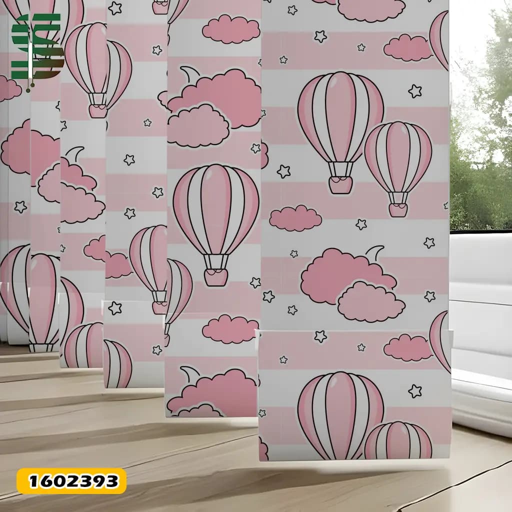 پرده لوردراپه کودک کد 1602393 طرح بالن های در حال پرواز صورتی — تصویر ۴