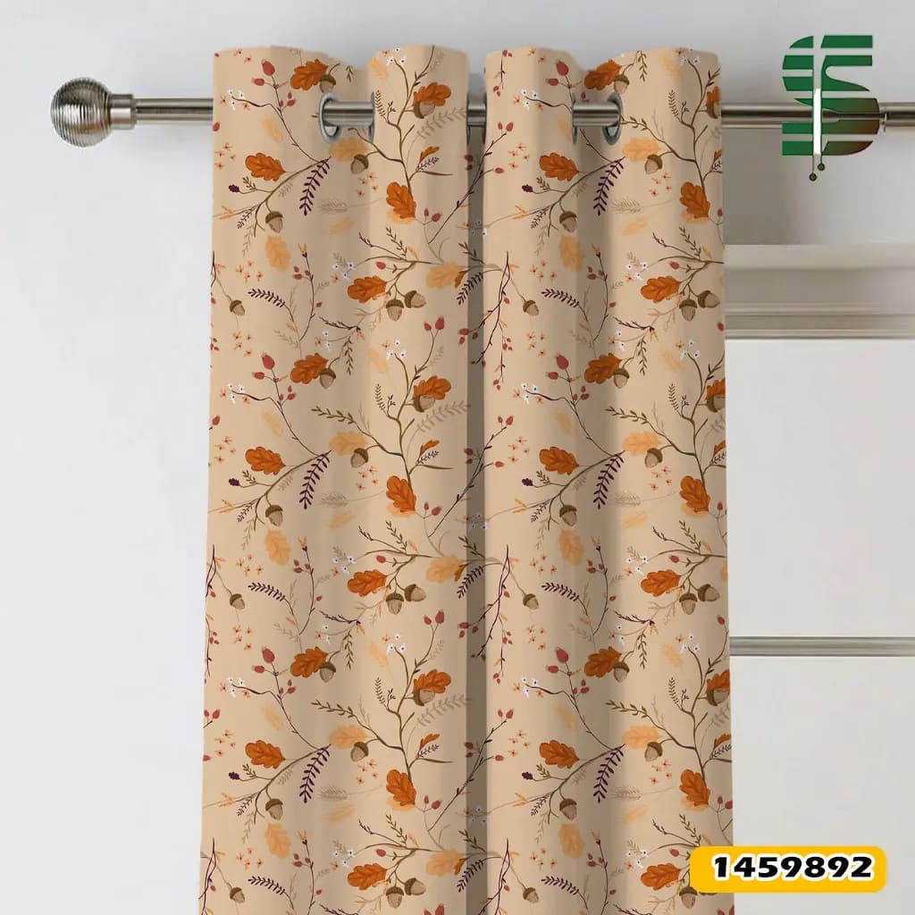 پرده پانچ طرح دار کد 1459892 مدل بلوط و برگ پاییزی — تصویر ۲