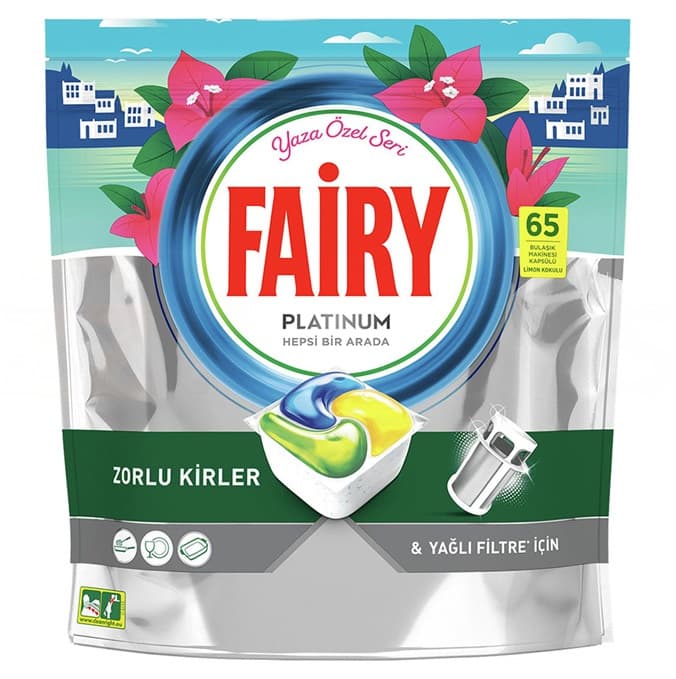 قرص ماشین ظرفشویی فیری پلاتینیوم با رایحه لیمو 65 عددیFAIRY