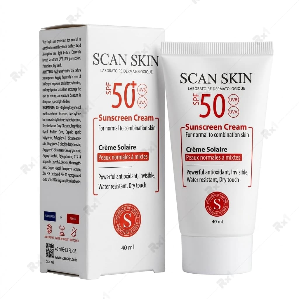 کرم ضد آفتاب اسکن اسکین با SPF 50+ مناسب پوست نرمال تا مختلط حجم ۴۰ میلیلیتر