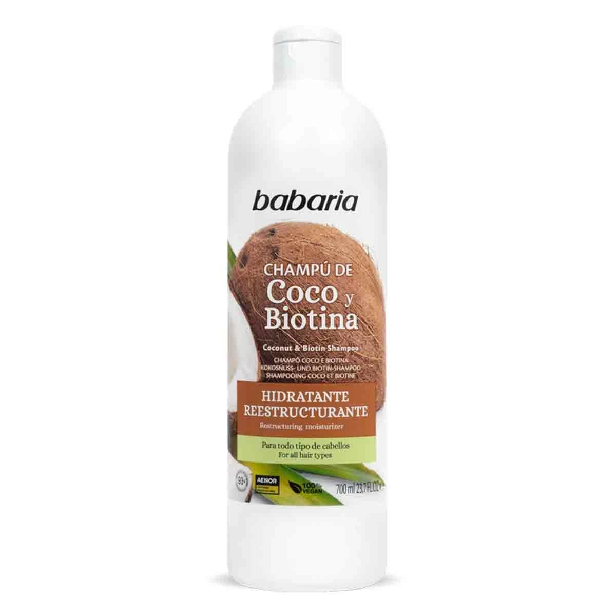 شامپو آبرسان و مرطوب کننده باباریا babaria مدل نارگیل و بیوتین Coco Biotina مناسب انواع مو حجم 700 میل
