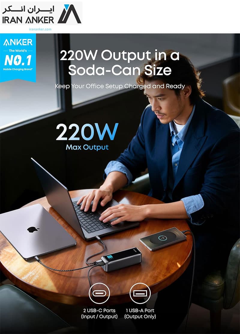 پاوربانک انکر Anker Grab-and-Go Prime Power Bank 20K 220W مدل A110B — تصویر ۸