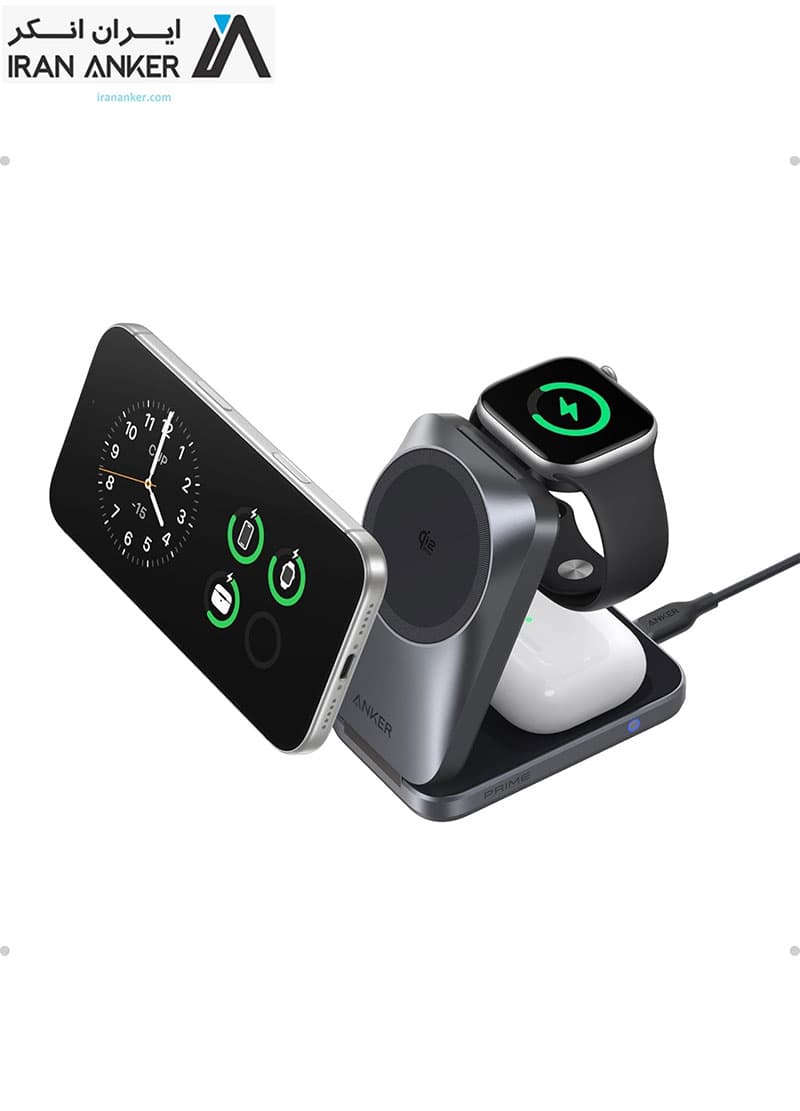 شارژر بی سیم مگنتی انکر Anker Prime Foldable MagSafe Charger 3-in-1 25W Qi2.2 مدل B25N1 — تصویر ۲