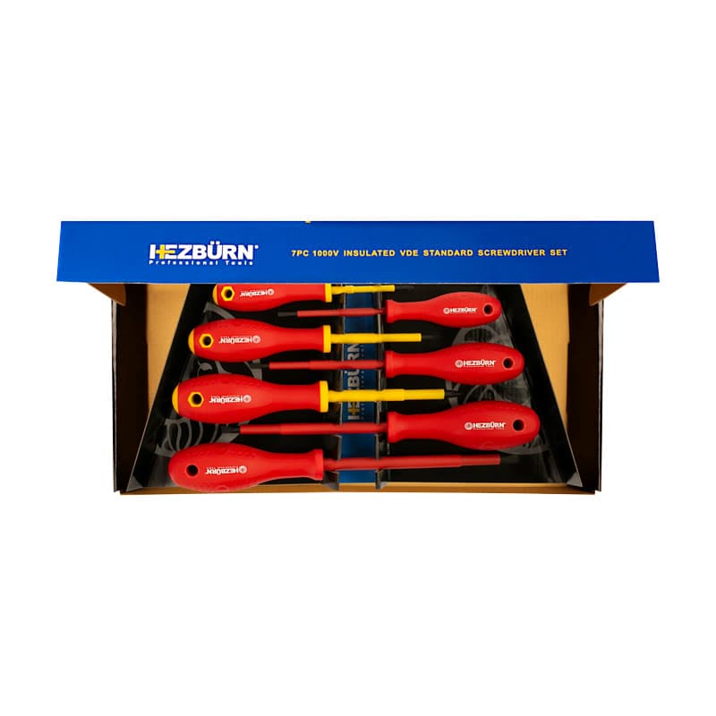 ست پیچ گوشتی عایق برق تخت و چهار سو 7 عددی مدل H1049007VDE برند HEZBURN