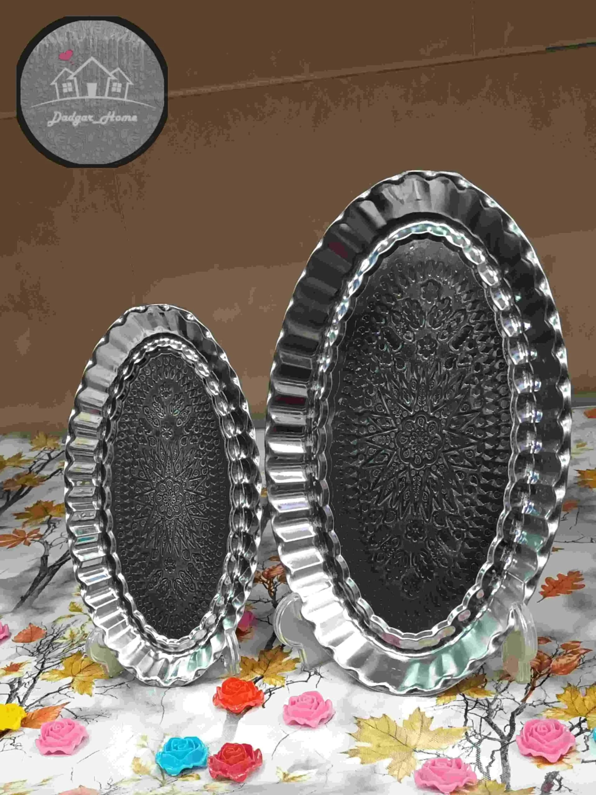 سینی استیل بیضی طرحدار
