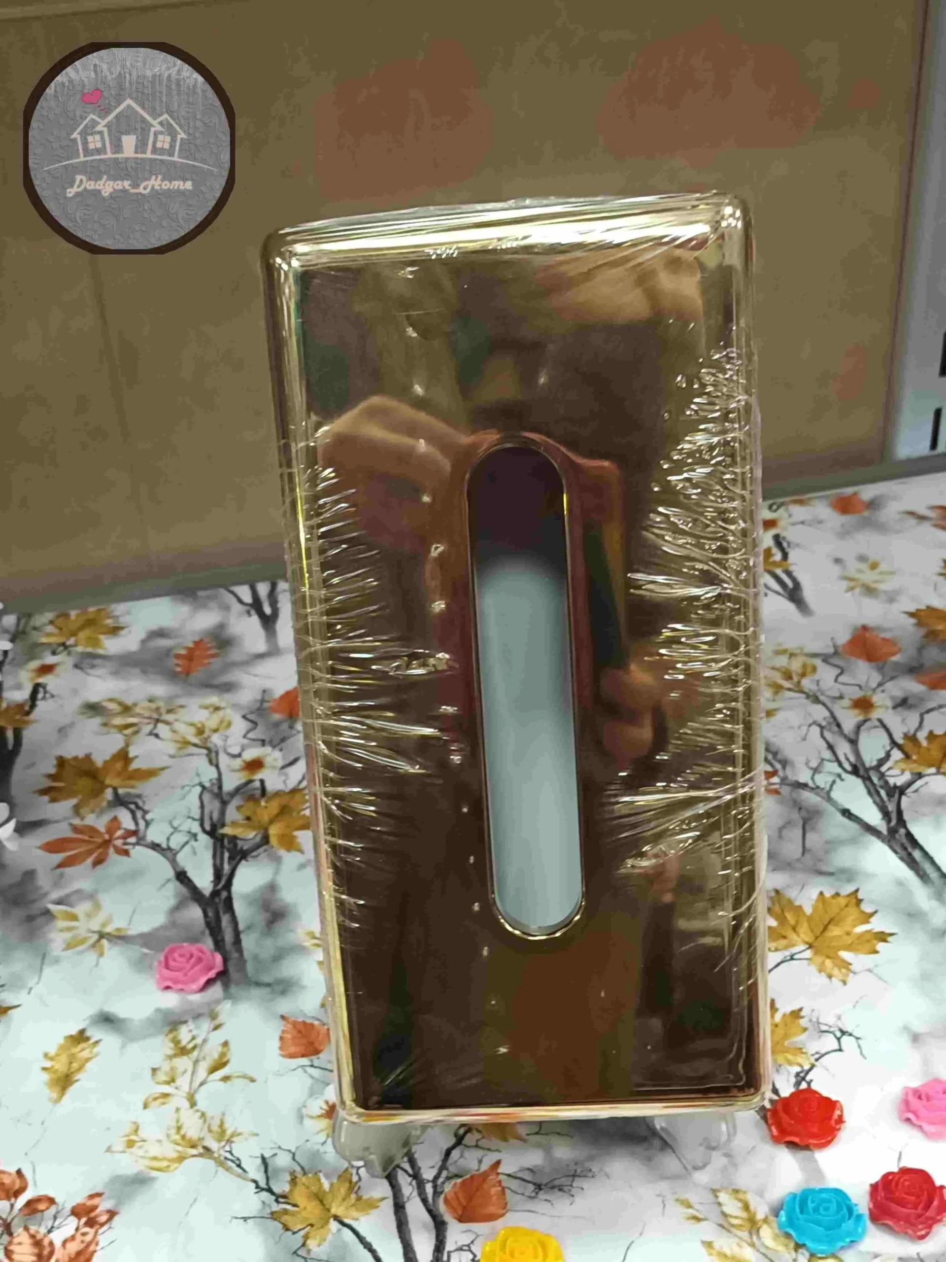 جا دستمال کاغذی رومیزی اطلس طلایی
