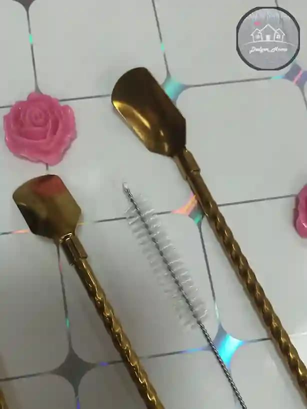 نی نوشیدنی قاشق دار طلایی — تصویر ۳