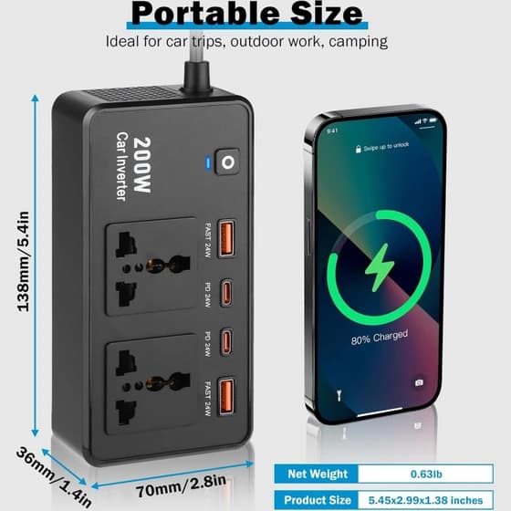 اینورتر فندکی گرین لاین مدل GC-200 ظرفیت ۲۰۰ وات — تصویر ۱۲