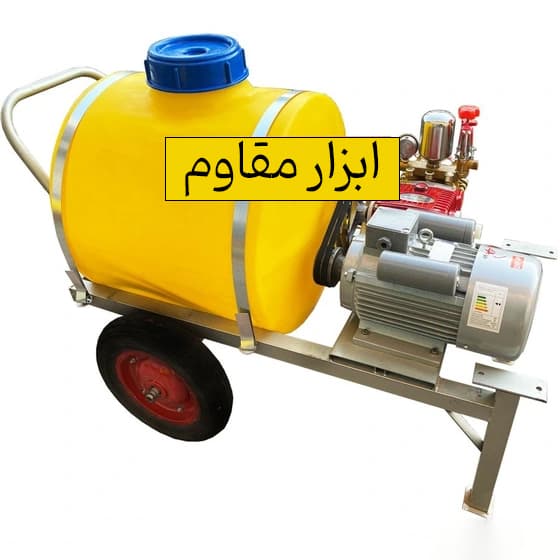 سمپاش فرغونی 100 لیتری برقی با الکتروموتور 3 اسب چینی تمام مس GH 100/3hp کامل کوبله شده با لانس و ۵۰ متر شیلنگ