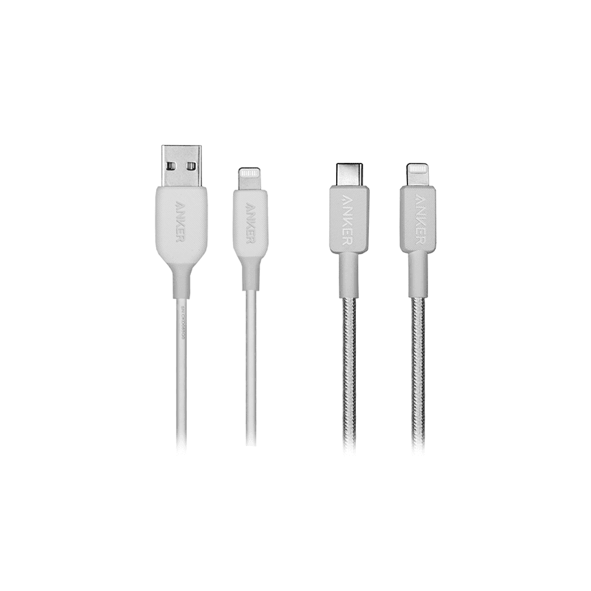 کابل USB-C به لایتنینگ انکر مدل A81B5H21 طول 0.9 متر به همراه کابل USB-A به لایتنینگ انکر مدل A8813H21 طول 1.8 متر