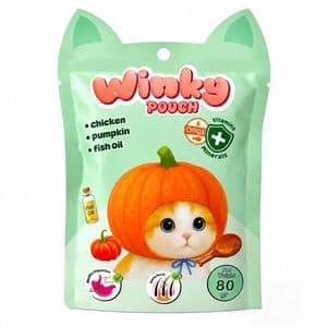 پوچ گربه وینکی طرح گرین طعم مرغ و کدو حلوایی و روغن ماهی وزن 80 گرم