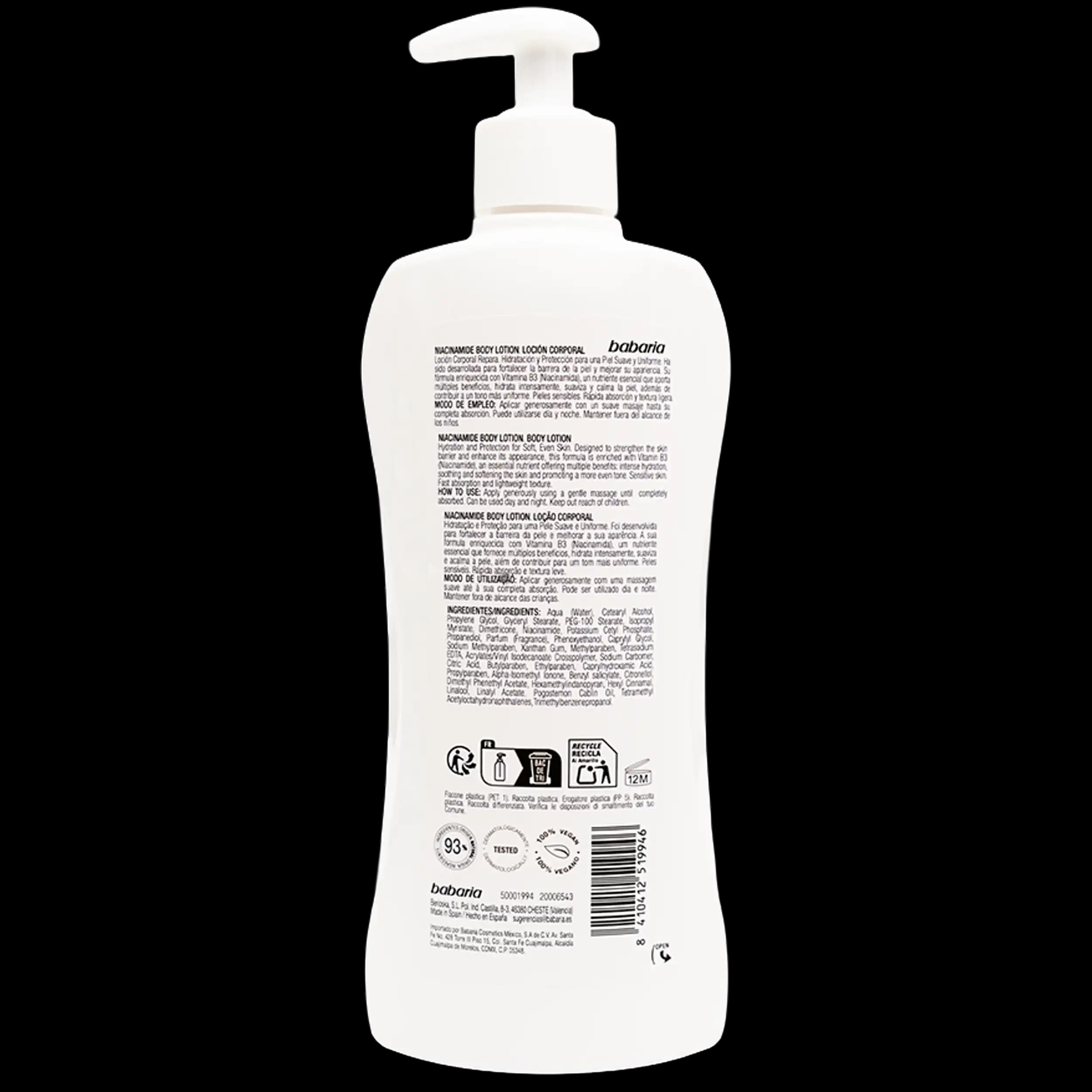 لوسیون بدن نیاسینامید باباریا | Babaria Body Milk Niacinamide 400ml — تصویر ۹