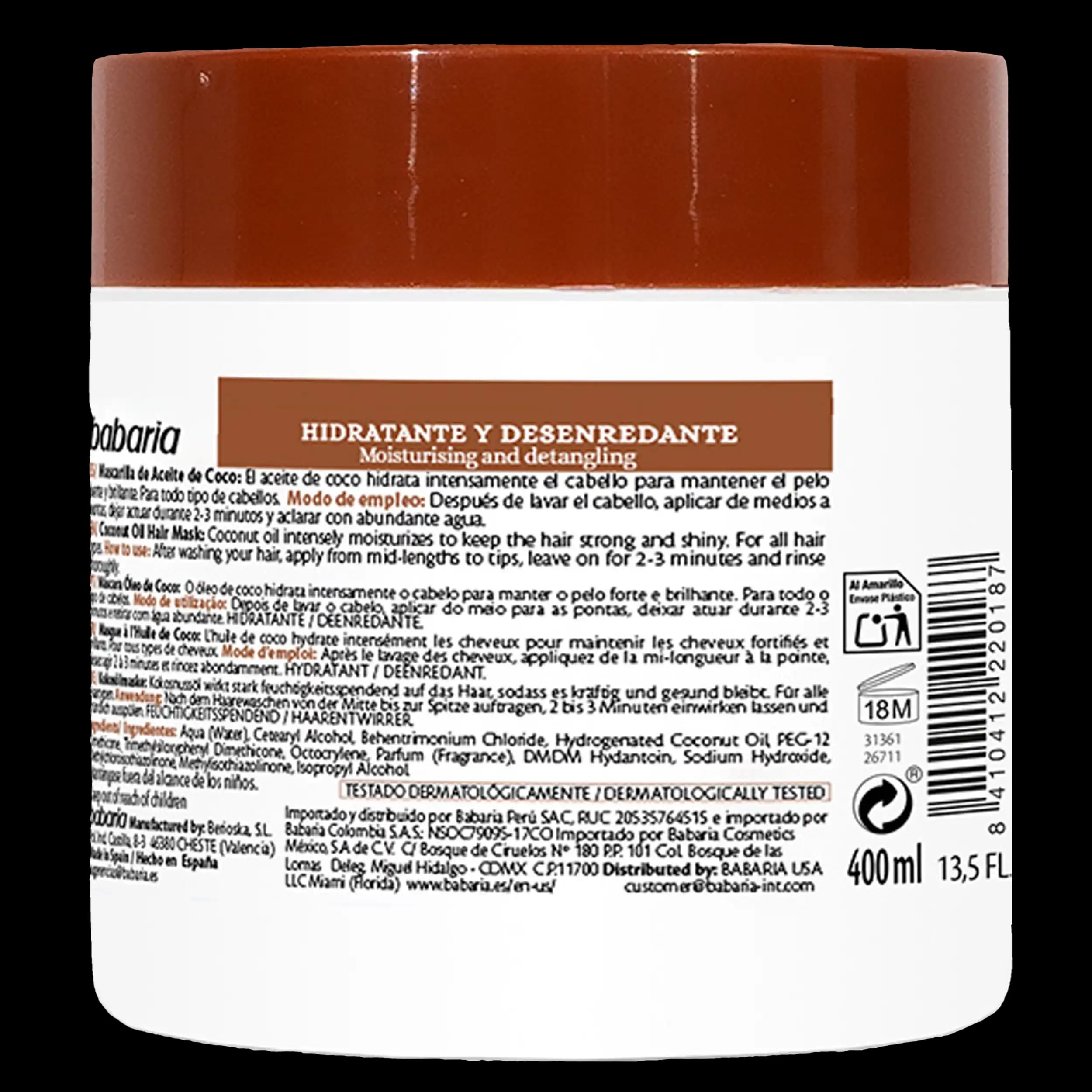 ماسک مو روغن نارگیل باباریا | Babaria Coconut Oil Mask 400ml — تصویر ۵