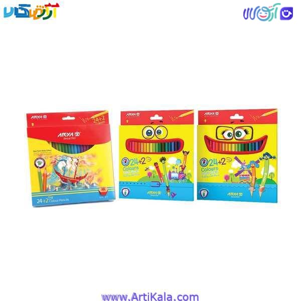 مداد رنگی 2+24 رنگ آریا جعبه مقوایی