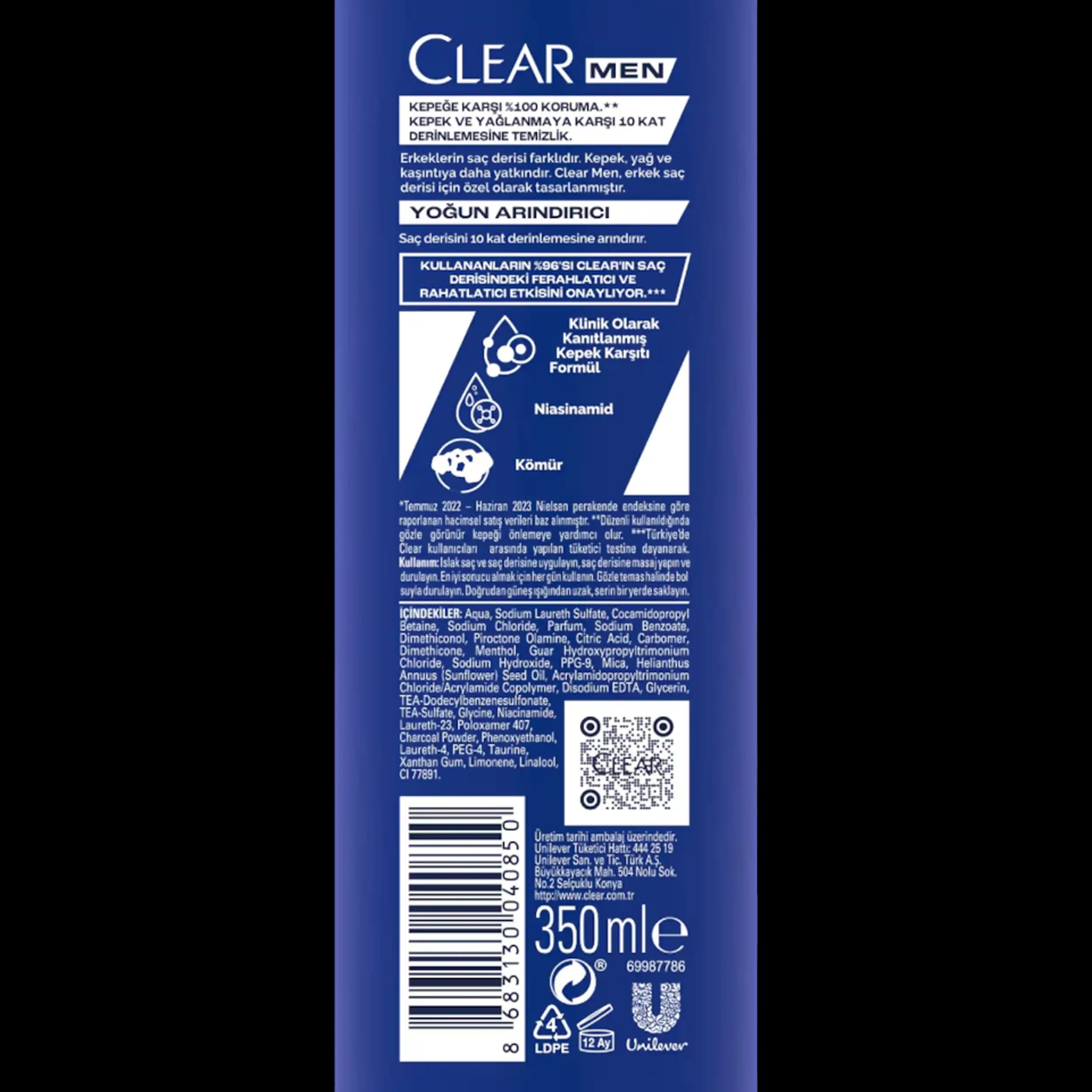 شامپو مردانه کلیر زغال و نعنا پاکسازی عمیق | Clear Men Yogun Arindirici Shampoo 350 ml — تصویر ۱۰