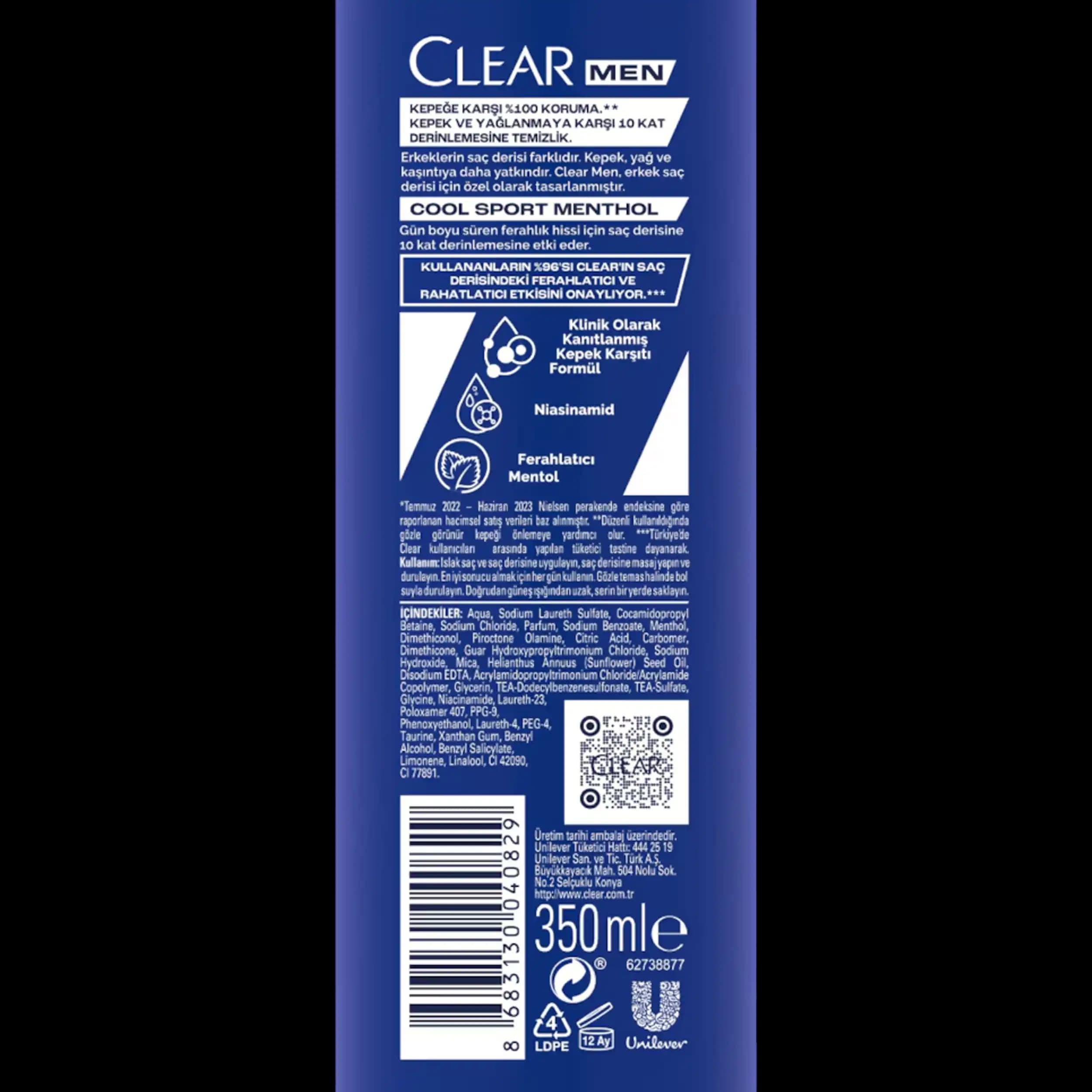 شامپو مردانه کلیر خنک کننده ورزشی نعنا | CLEAR Men Cool Sport Menthol Anti‑Dandruff Shampoo 350 ml — تصویر ۴
