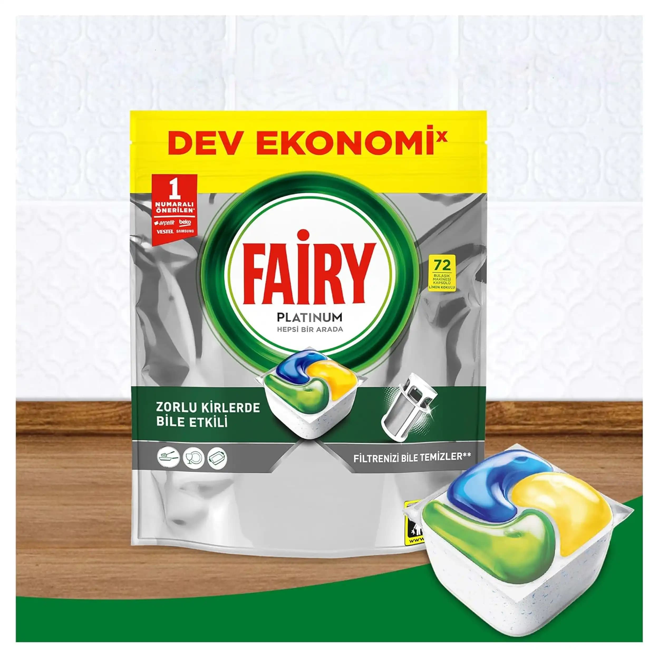 قرص ماشین ظرفشویی فیری پلاتینیوم 72 عددی | Fairy All in one Platinum Dishwasher Tablets 72ct — تصویر ۶
