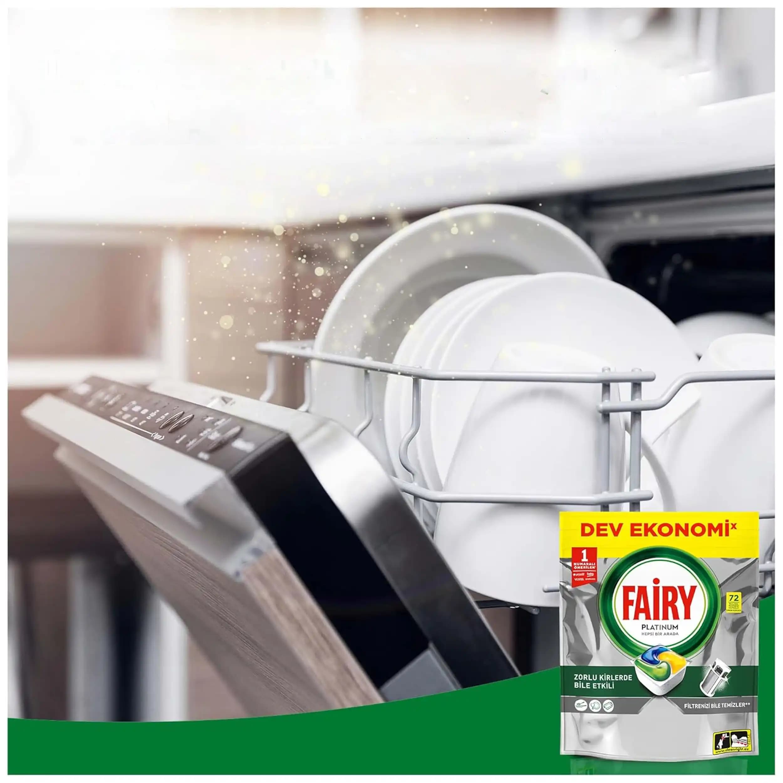 قرص ماشین ظرفشویی فیری پلاتینیوم 72 عددی | Fairy All in one Platinum Dishwasher Tablets 72ct — تصویر ۵
