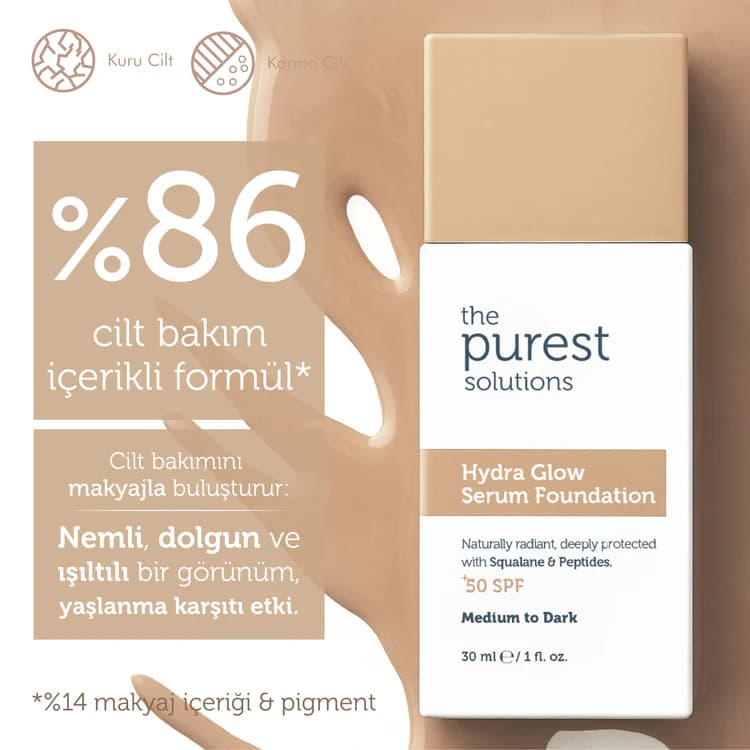 کرم پودر سرمی مرطوب‌کننده و درخشان‌کننده HYDRA GLOW SPF 50+ پیورست – رنگ medium to dark — تصویر ۹