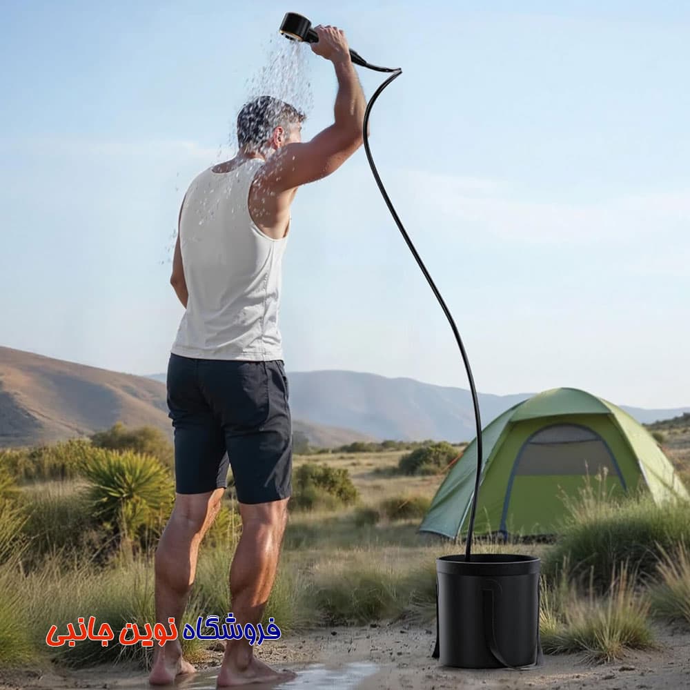 دوش کمپینگ شارژی با مخزن 20 لیتری گرین لاین مدل Camping Shower ا Green Lion Portable Camping Shower with 20L Collapsible Water Bucket (تک/عمده) — تصویر ۹