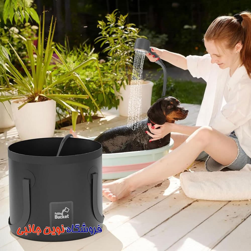 دوش کمپینگ شارژی با مخزن 20 لیتری گرین لاین مدل Camping Shower ا Green Lion Portable Camping Shower with 20L Collapsible Water Bucket (تک/عمده) — تصویر ۱۲