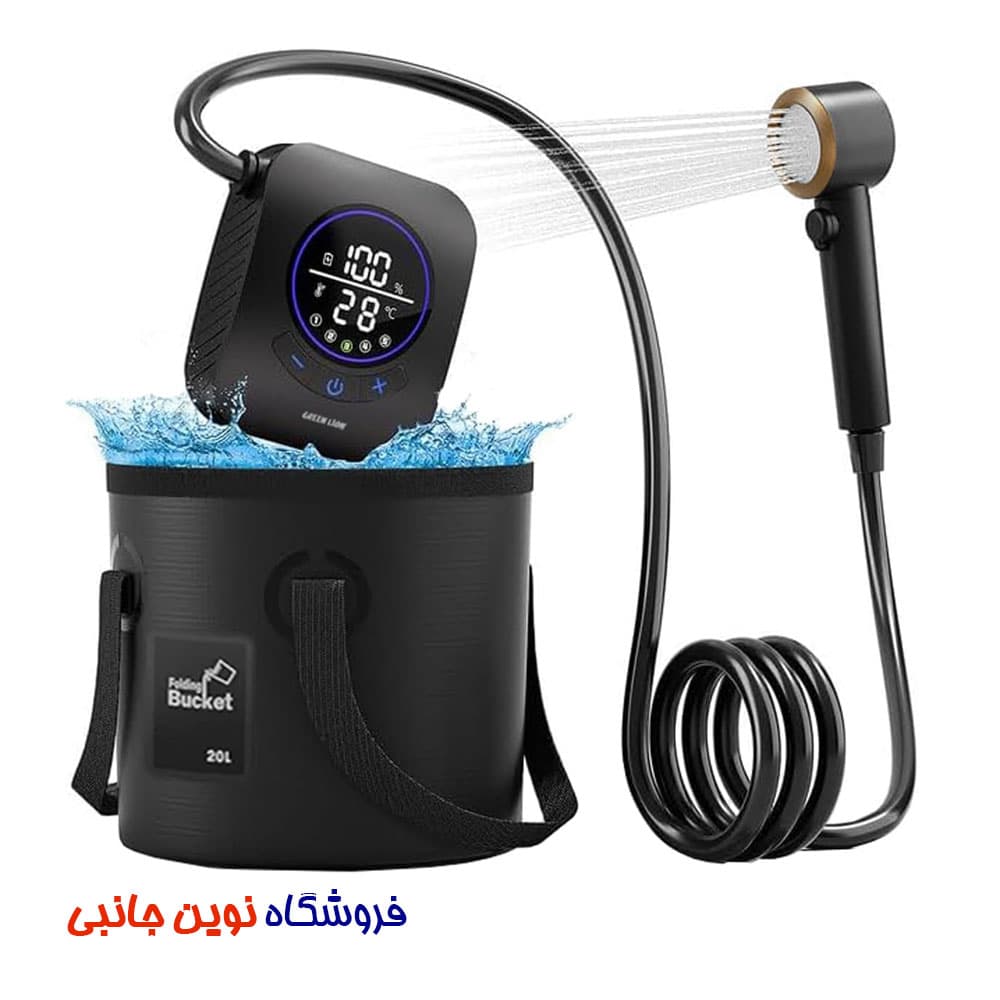 دوش کمپینگ شارژی با مخزن 20 لیتری گرین لاین مدل Camping Shower ا Green Lion Portable Camping Shower with 20L Collapsible Water Bucket (تک/عمده) — تصویر ۲