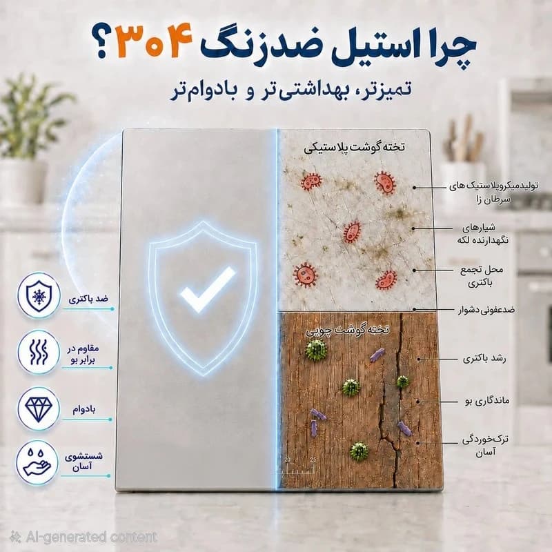 تخته گوشت مدل استیل ضد زنگ سایز 40 در 30 سانتی متر — تصویر ۶