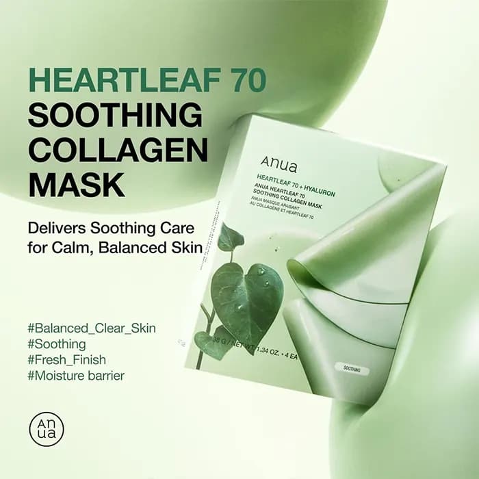 ماسک ورقه ای تسکین دهنده و آبرسان کلاژن دار آنوا Anua مدل Heartleaf 70 Soothing — تصویر ۱۱